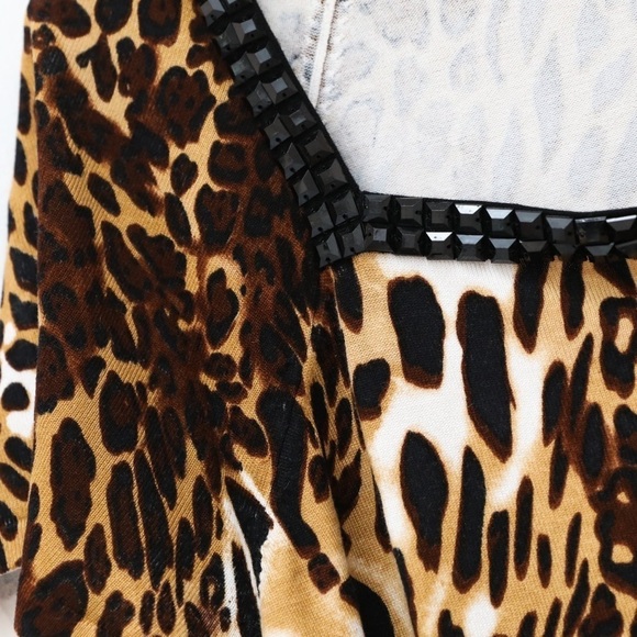 Belldini Animal print beaded collar knit top 3X blouse Y2K leopard short sleeve - Picture 6 of 6